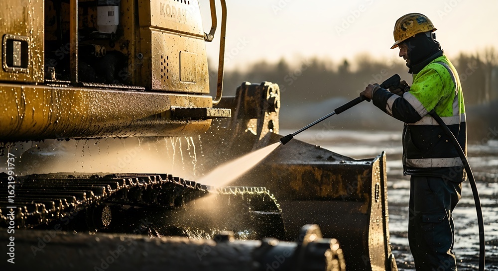 Heavy equipment pressure washing